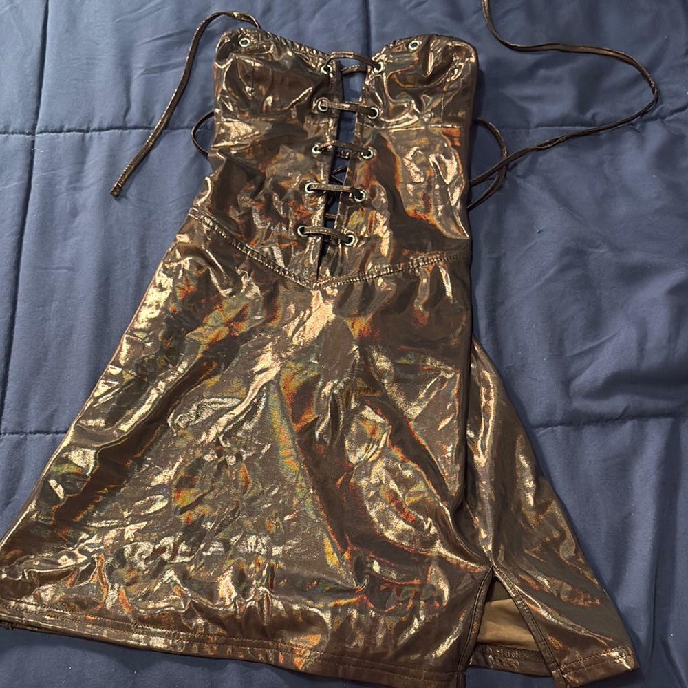 Shiny Gold Lace-Up Dress